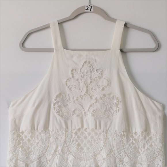 Blue Rain Womens White Sleeveless Square Neck Crochet 100% Rayon Tank Top Size L - Picture 2 of 7